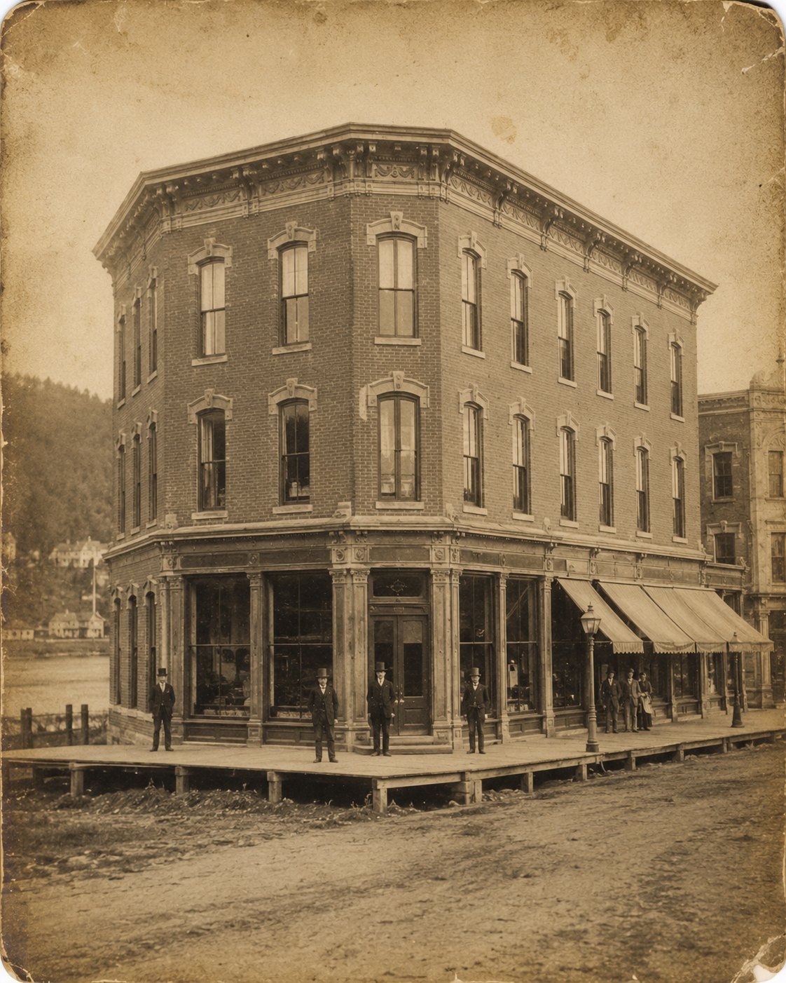 Archival 1888 photograph of the original Hotel Rumford exterior