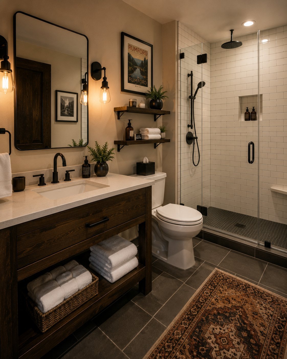The full bathroom of a King Suite at Hotel Rumford