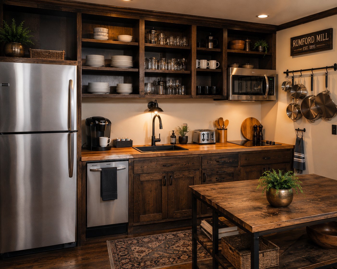The full kitchen in a King Suite at Hotel Rumford